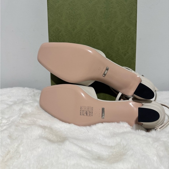 NEW Gucci Heels WOMEN'S PETITE GG SLINGBACK PUMPS Sz 41/US11 White Strap - Picture 6 of 6